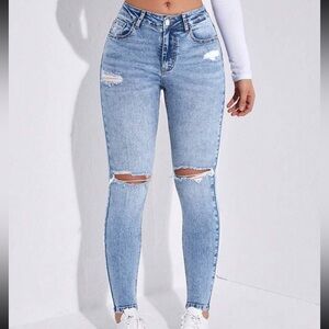 Stylish Light Blue Ripped Women Jeans